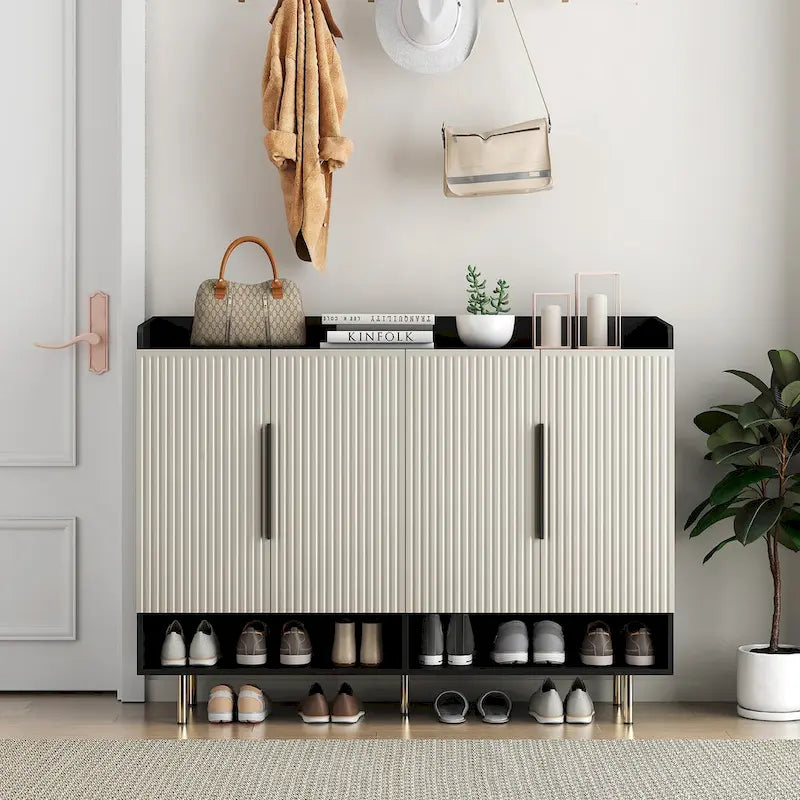 Meuble à chaussures avec 4 portes Grand organisateur de rangement à chaussures moderne avec étagères réglables pour armoire à chaussures d'entrée