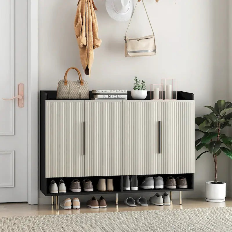 Meuble à chaussures avec 4 portes Grand organisateur de rangement à chaussures moderne avec étagères réglables pour armoire à chaussures d'entrée