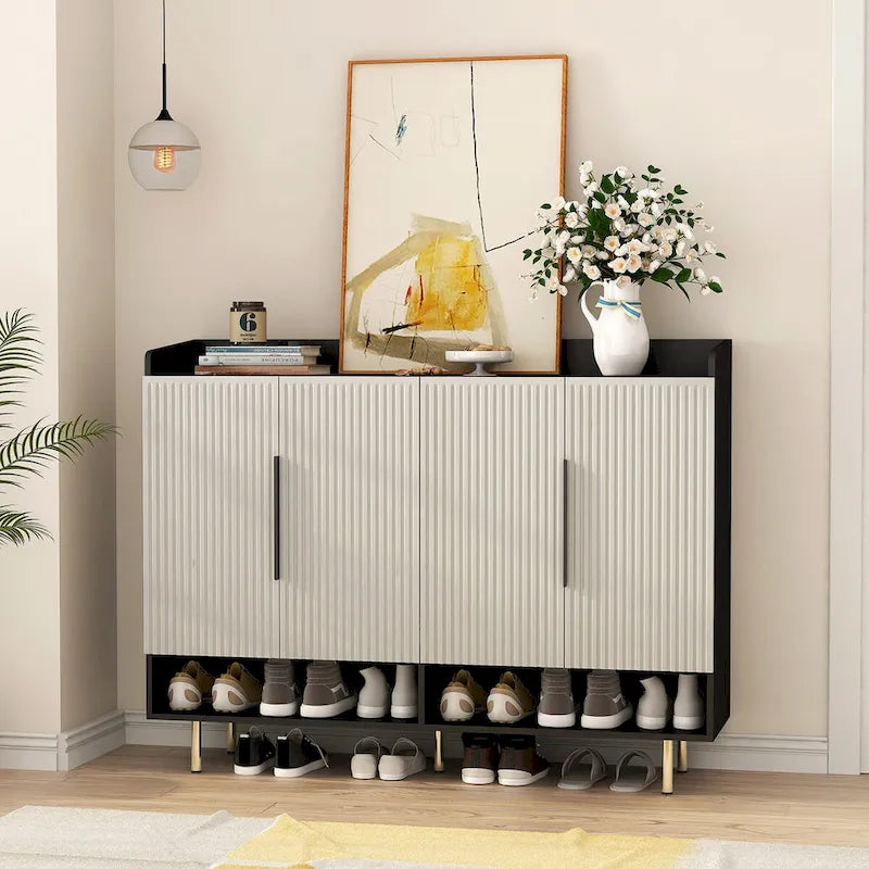 Meuble à chaussures avec 4 portes Grand organisateur de rangement à chaussures moderne avec étagères réglables pour armoire à chaussures d'entrée