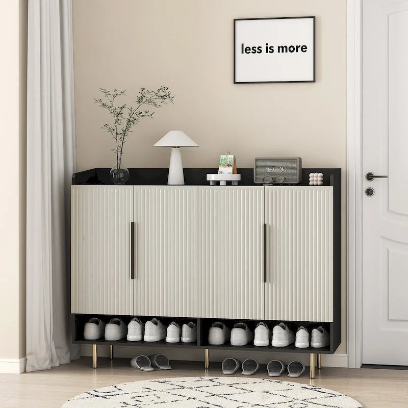 Meuble à chaussures avec 4 portes Grand organisateur de rangement à chaussures moderne avec étagères réglables pour armoire à chaussures d'entrée
