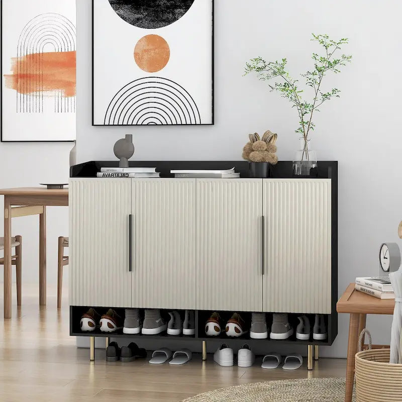 Meuble à chaussures avec 4 portes Grand organisateur de rangement à chaussures moderne avec étagères réglables pour armoire à chaussures d'entrée
