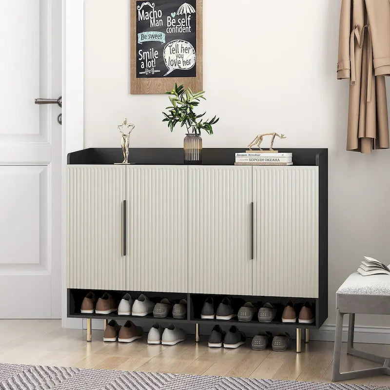 Meuble à chaussures avec 4 portes Grand organisateur de rangement à chaussures moderne avec étagères réglables pour armoire à chaussures d'entrée