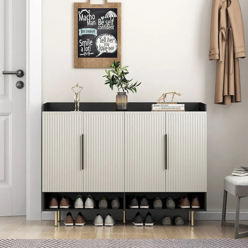 Meuble à chaussures avec 4 portes Grand organisateur de rangement à chaussures moderne avec étagères réglables pour armoire à chaussures d'entrée