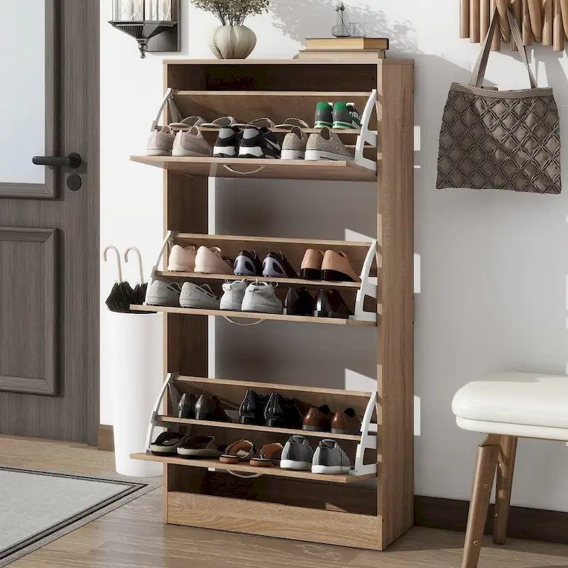 Meuble à chaussures 3 tiroirs, Organisateur de rangement pour chaussures en bois à 3 niveaux pour l'entrée