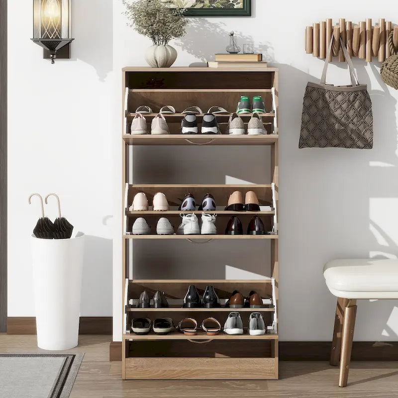 Meuble à chaussures 3 tiroirs, Organisateur de rangement pour chaussures en bois à 3 niveaux pour l'entrée