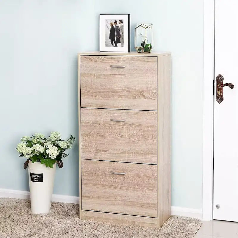 Meuble à chaussures 3 tiroirs, Organisateur de rangement pour chaussures en bois à 3 niveaux pour l'entrée