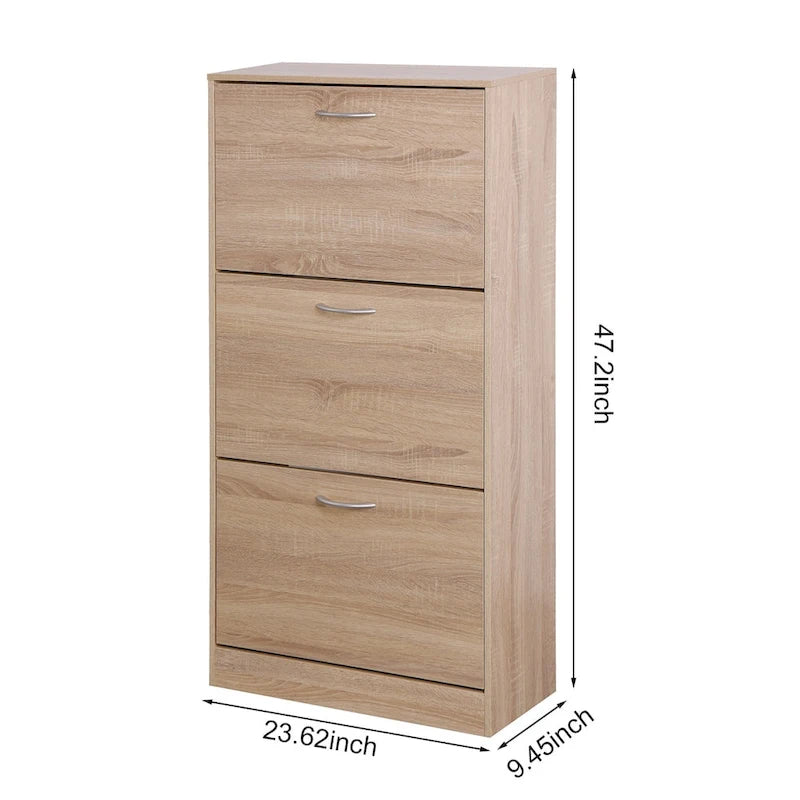 Meuble à chaussures 3 tiroirs, Organisateur de rangement pour chaussures en bois à 3 niveaux pour l'entrée