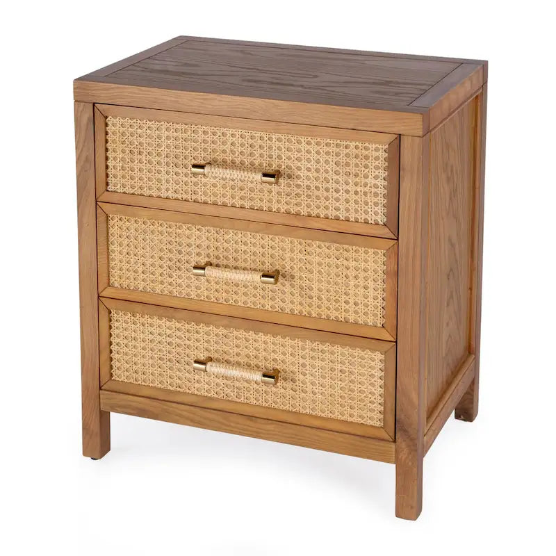 Commode Mesa 3 tiroirs en bois massif et rotin
