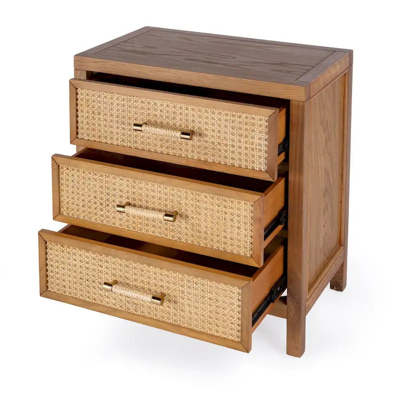 Commode Mesa 3 tiroirs en bois massif et rotin
