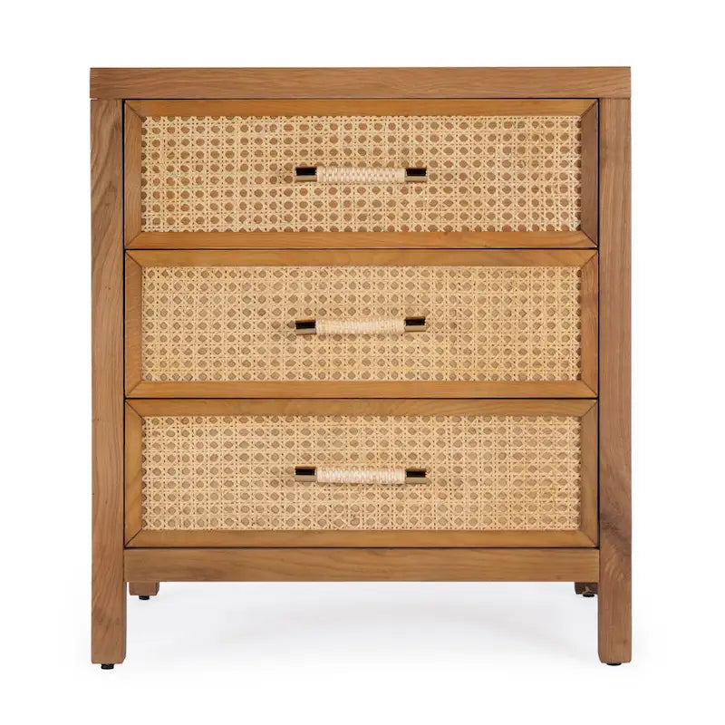 Commode Mesa 3 tiroirs en bois massif et rotin
