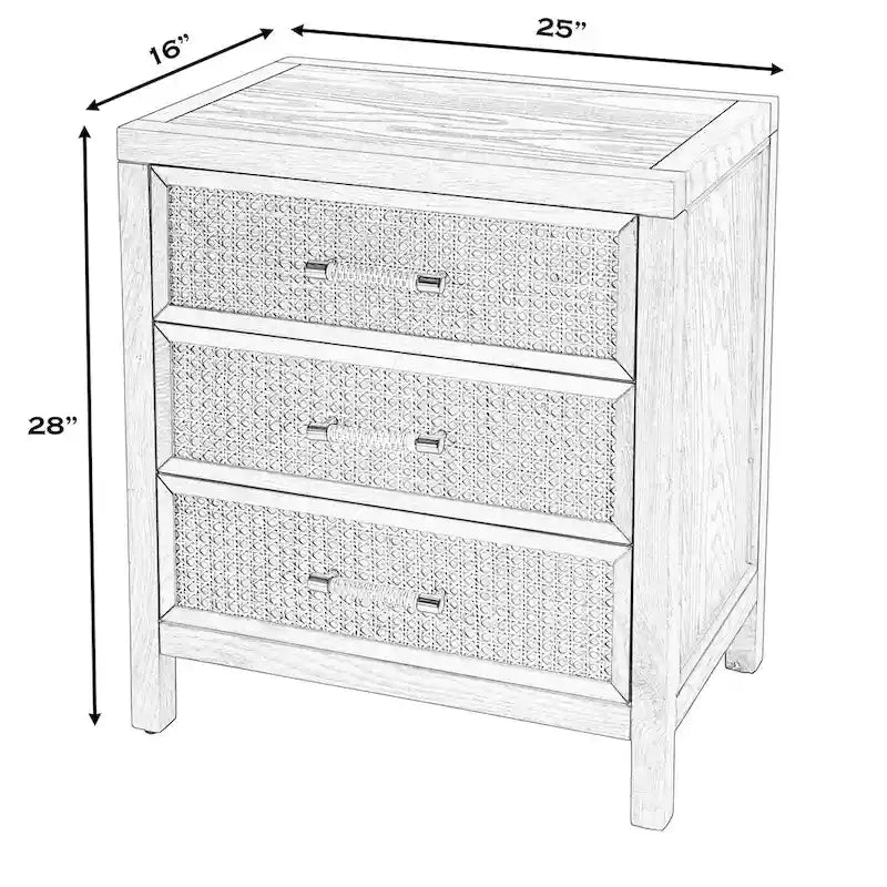 Commode Mesa 3 tiroirs en bois massif et rotin