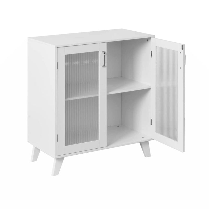 Meuble de rangement moderne pour salle de bain avec 2 portes en verre et étagère réglable Blanc