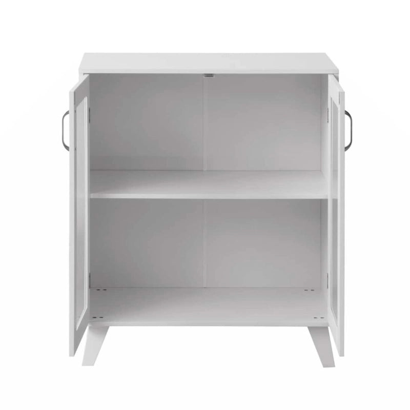 Meuble de rangement moderne pour salle de bain avec 2 portes en verre et étagère réglable Blanc