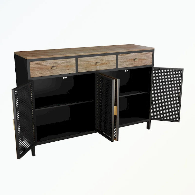 Bahut moderne 4 portes avec 3 tiroirs supérieurs