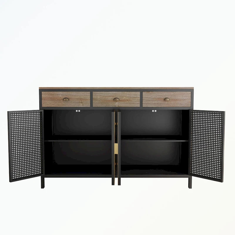 Bahut moderne 4 portes avec 3 tiroirs supérieurs