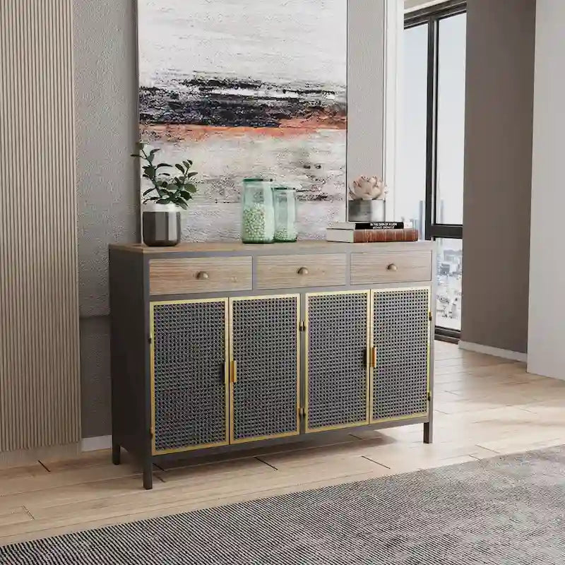 Bahut moderne 4 portes avec 3 tiroirs supérieurs