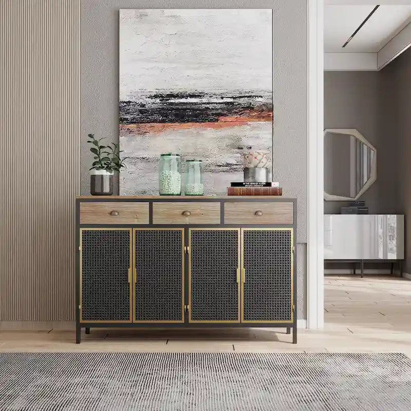 Bahut moderne 4 portes avec 3 tiroirs supérieurs