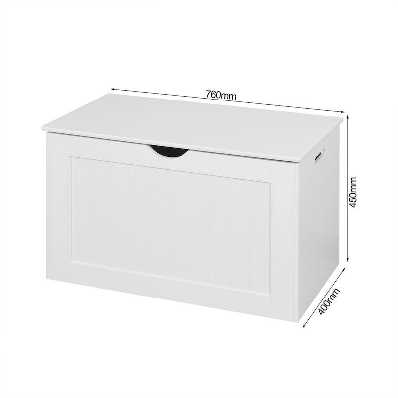 Meuble de rangement d'entrée blanc avec couvercle relevable et 2 charnières de sécurité, coffre à jouets en bois, adapté au salon