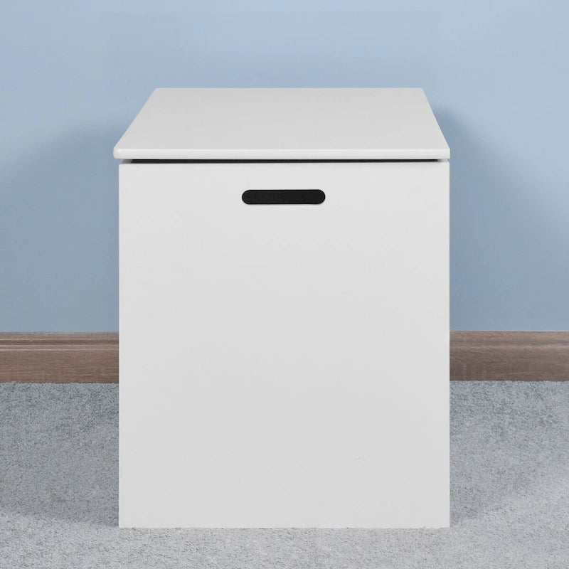 Meuble de rangement d'entrée blanc avec couvercle relevable et 2 charnières de sécurité, coffre à jouets en bois, adapté au salon