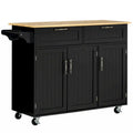 Chariot de cuisine avec plateau en bois, tiroirs de rangement, placards 3 portes, étagères réglables et porte-serviettes, noir