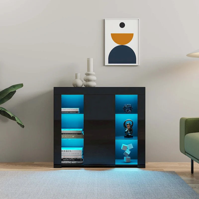 Meuble de cuisine avec éclairage LED, tiroir et 1 porte