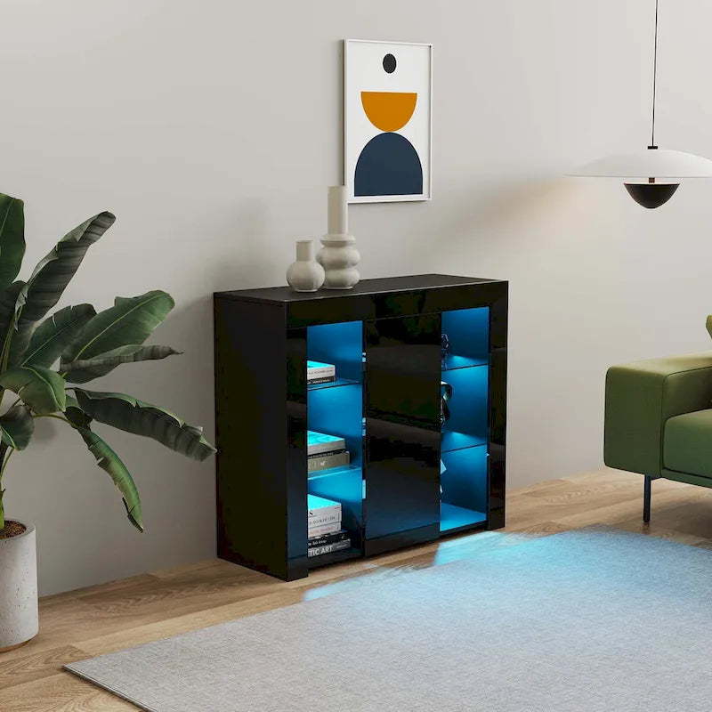 Meuble de cuisine avec éclairage LED, tiroir et 1 porte