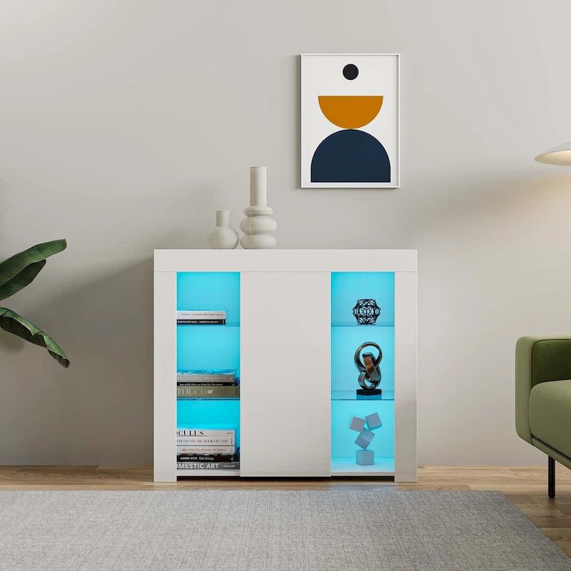 Meuble de cuisine avec éclairage LED, tiroir et 1 porte