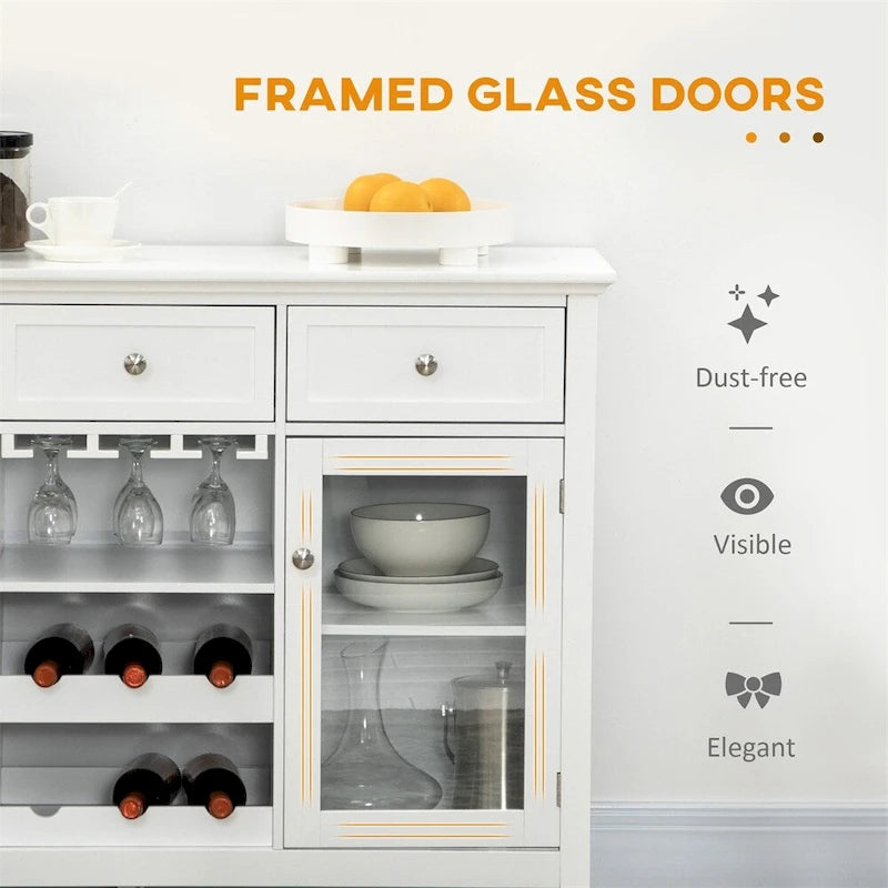Meuble bar à café avec tiroirs, casier à vin, porte-verres, buffet