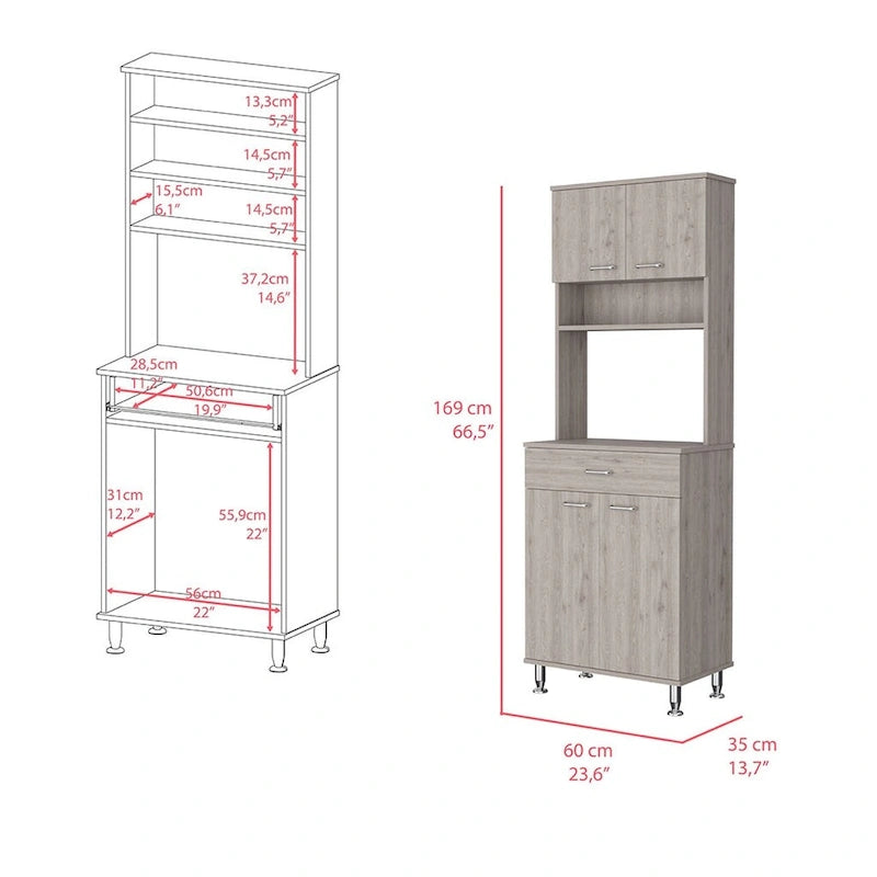 Meuble de rangement Piacenza, deux portes doubles, finition gris clair, haute qualité et durable