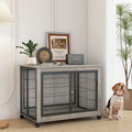 Table d'appoint cage pour chien de style meuble sur roulettes avec portes doubles et plateau relevable, gris, 38,58l x 25,5p x 27,36h