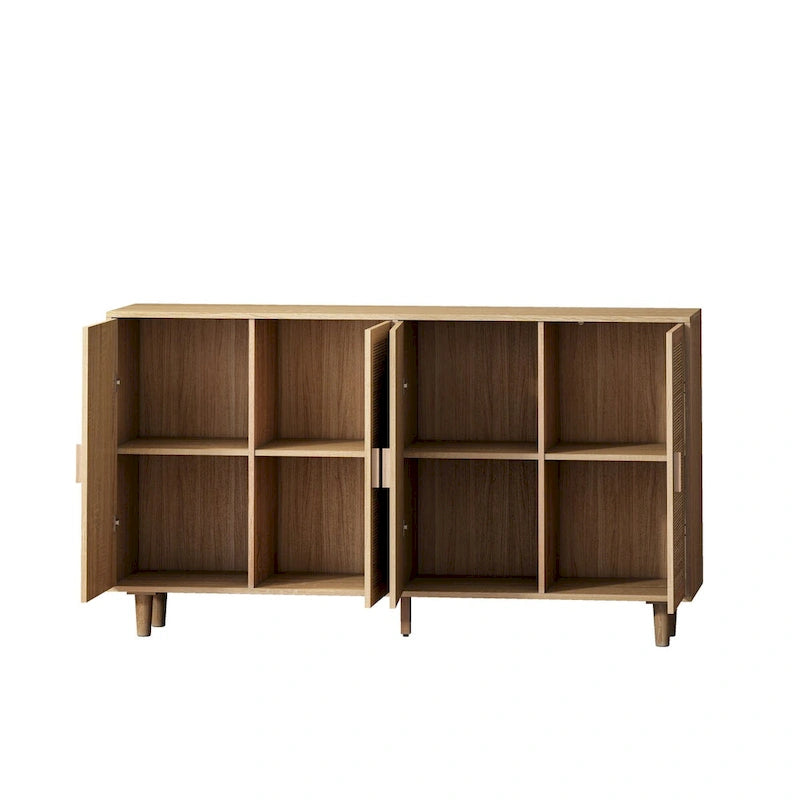 62.20 Armoire de Rangement Décorative en Rotin à 4 Portes, Élégante et Fonctionnelle, pour Chambre, Salon, Bureau, Montage Facile