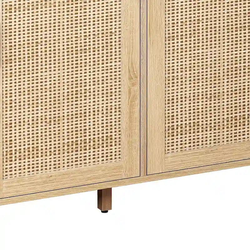 62.20 Armoire de Rangement Décorative en Rotin à 4 Portes, Élégante et Fonctionnelle, pour Chambre, Salon, Bureau, Montage Facile