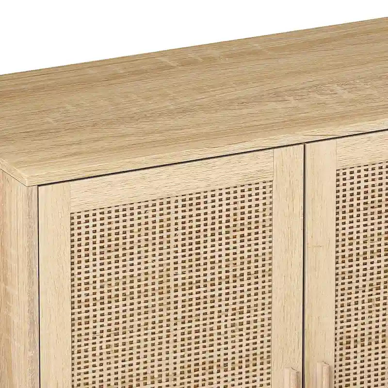 62.20 Armoire de Rangement Décorative en Rotin à 4 Portes, Élégante et Fonctionnelle, pour Chambre, Salon, Bureau, Montage Facile