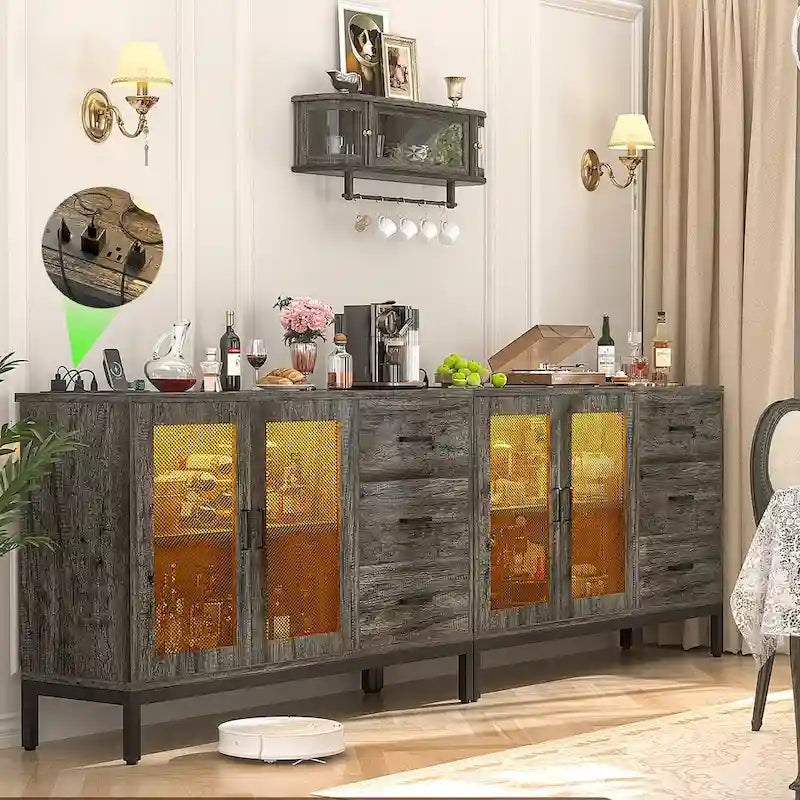Buffet vaisselier en bois avec station de charge et lumières LED - 114,98 cm (L)