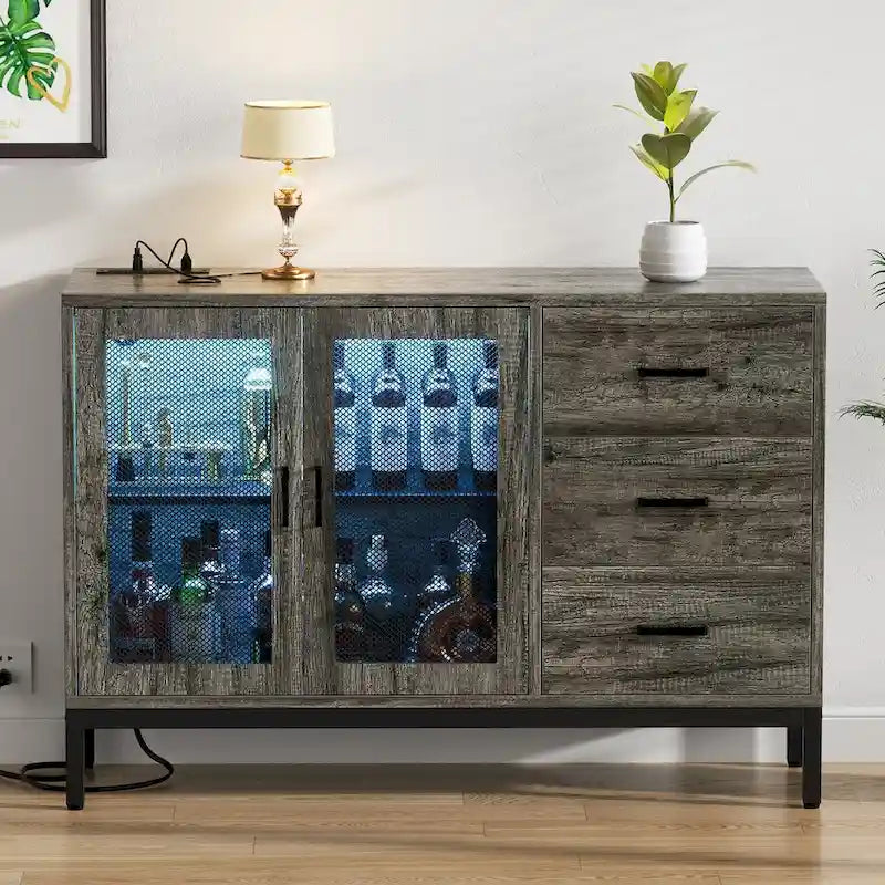 Buffet vaisselier en bois avec station de charge et lumières LED - 114,98 cm (L)