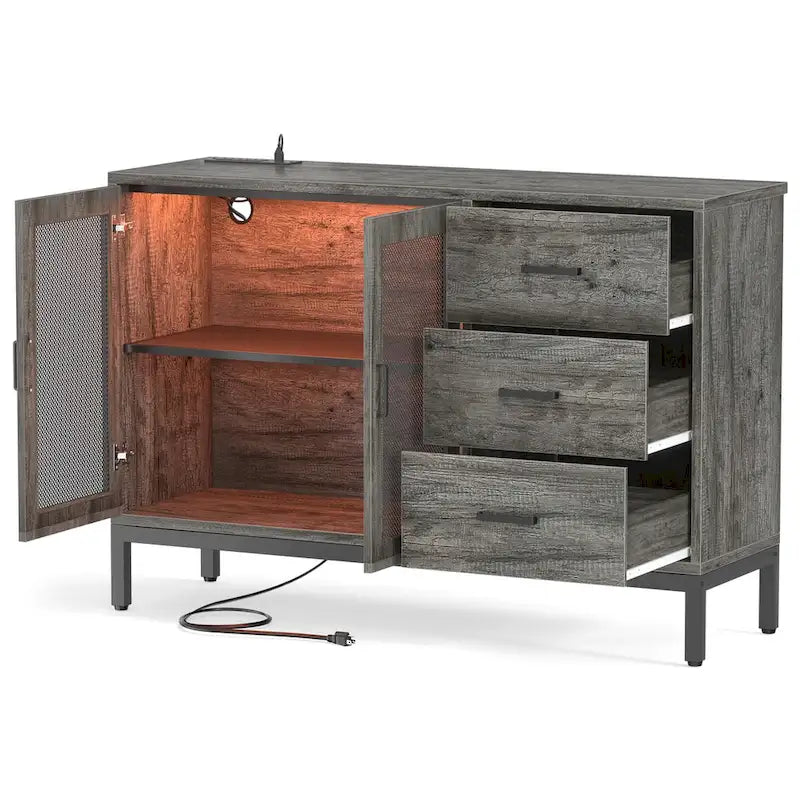 Buffet vaisselier en bois avec station de charge et lumières LED - 114,98 cm (L)