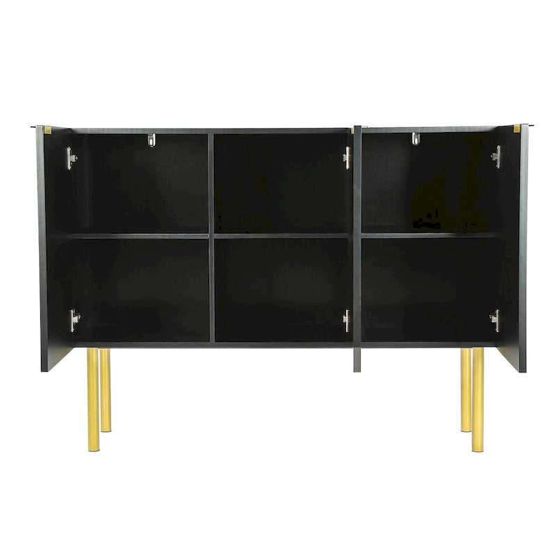Buffet avec pieds, poignées et étagères réglables en métal doré – 119 L x 42 P x 90 H cm