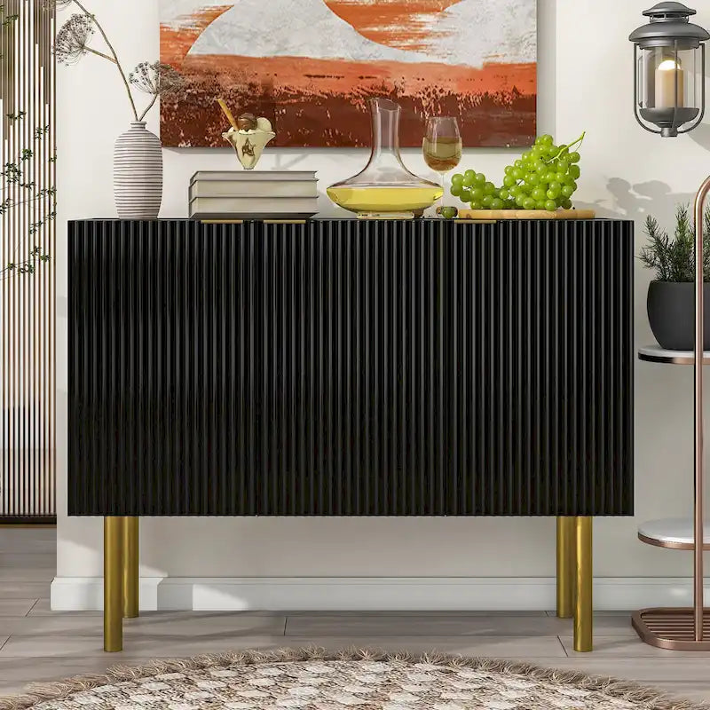 Buffet avec pieds, poignées et étagères réglables en métal doré – 119 L x 42 P x 90 H cm
