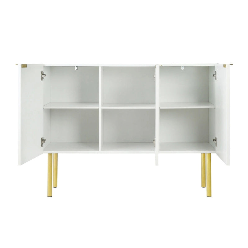 Buffet avec pieds, poignées et étagères réglables en métal doré – 119 L x 42 P x 90 H cm