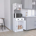 Meuble de rangement pour micro-ondes avec 3 portes et tiroir Arlington, fini blanc/macadamia