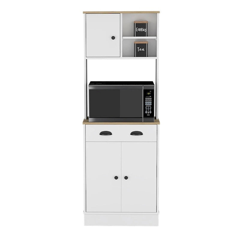 Meuble de rangement pour micro-ondes avec 3 portes et tiroir Arlington, fini blanc/macadamia