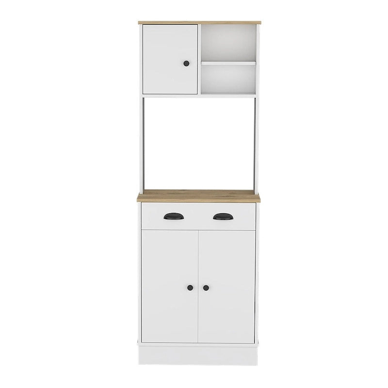 Meuble de rangement pour micro-ondes avec 3 portes et tiroir Arlington, fini blanc/macadamia
