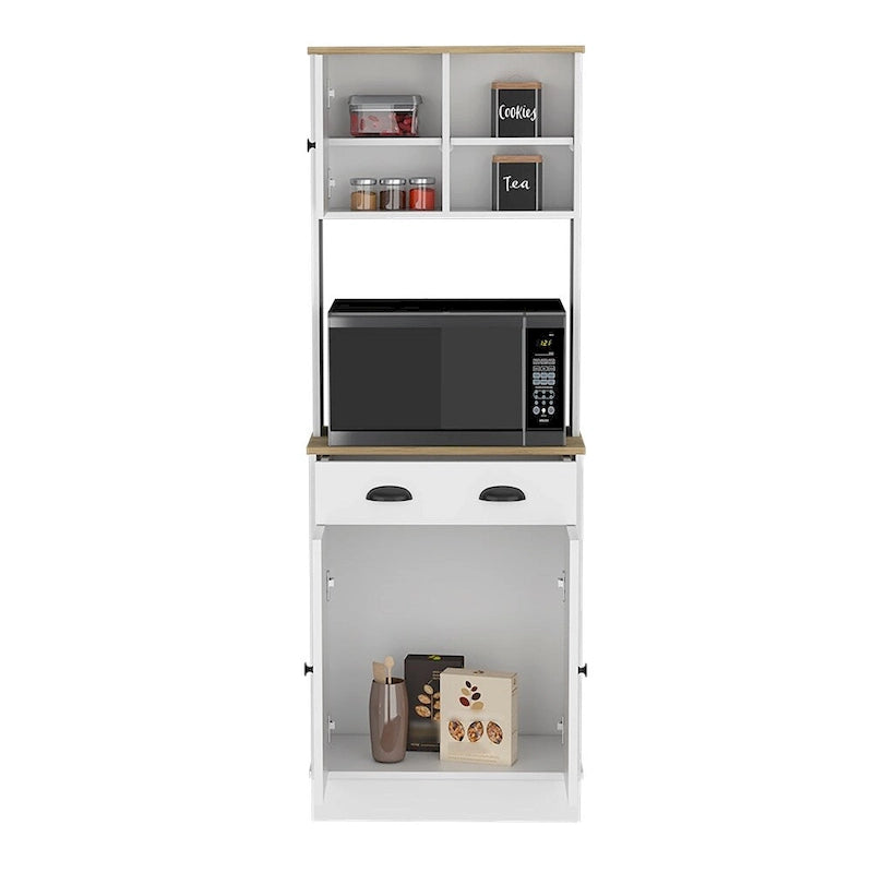 Meuble de rangement pour micro-ondes avec 3 portes et tiroir Arlington, fini blanc/macadamia