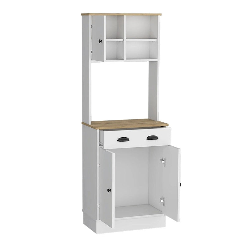 Meuble de rangement pour micro-ondes avec 3 portes et tiroir Arlington, fini blanc/macadamia