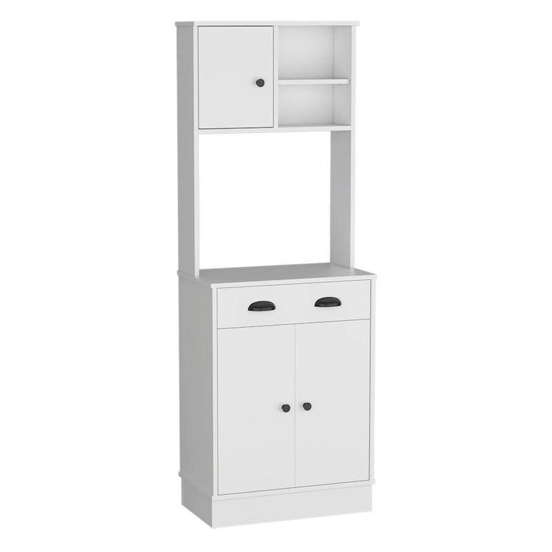 Meuble de rangement pour micro-ondes avec 3 portes et tiroir Arlington, fini blanc/macadamia