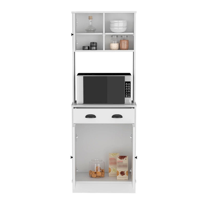 Meuble de rangement pour micro-ondes avec 3 portes et tiroir Arlington, fini blanc/macadamia