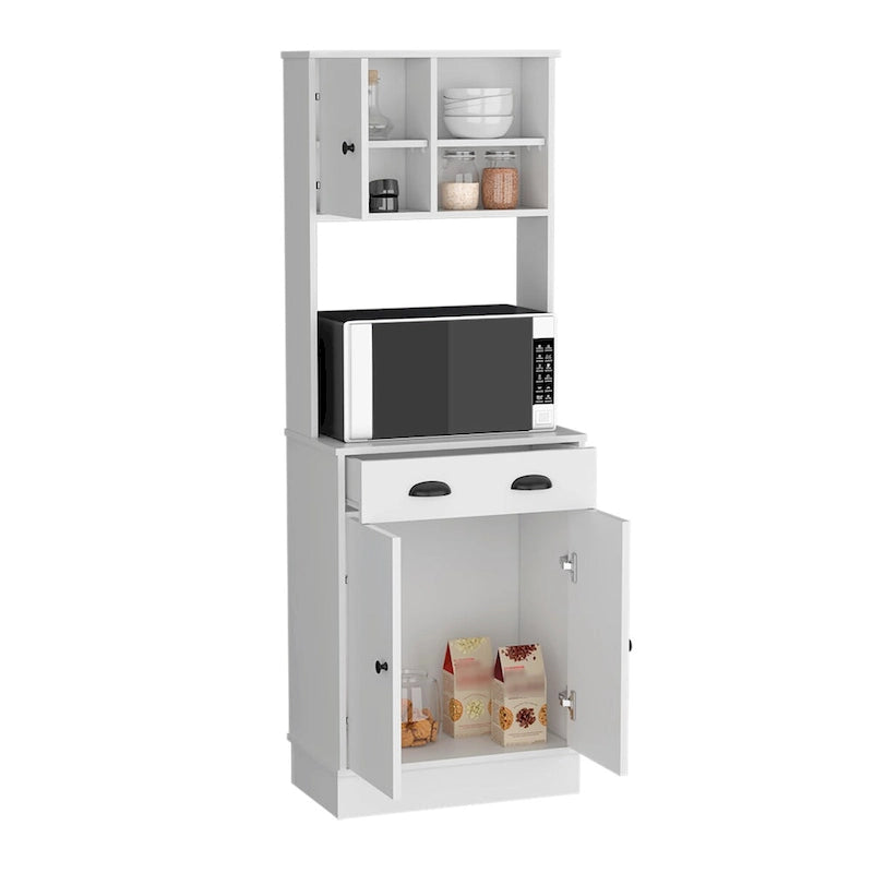 Meuble de rangement pour micro-ondes avec 3 portes et tiroir Arlington, fini blanc/macadamia