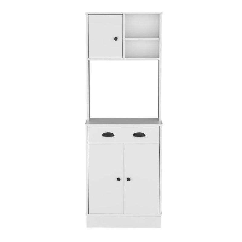 Meuble de rangement pour micro-ondes avec 3 portes et tiroir Arlington, fini blanc/macadamia