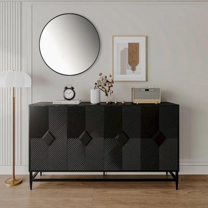 Meuble de rangement en bois avec portes vitrées et étagères