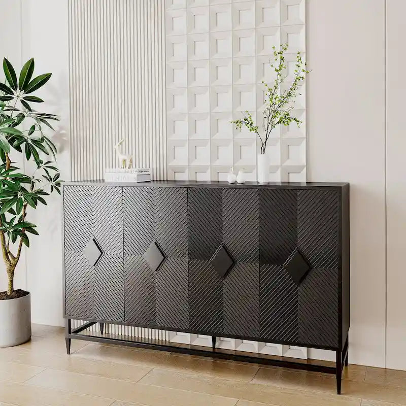 Meuble de rangement en bois avec portes vitrées et étagères